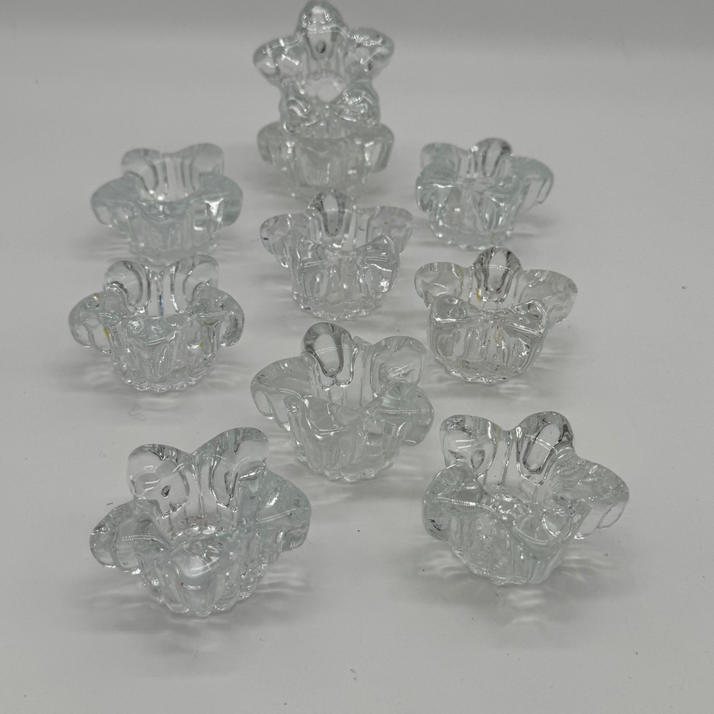 Vintage Clear Glass Star Candle Holders Taper Candle Christmas Tablescape Lot 10